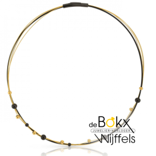 ketting LIV  met kleine bolletjes zwart en goud kleurig - 600817