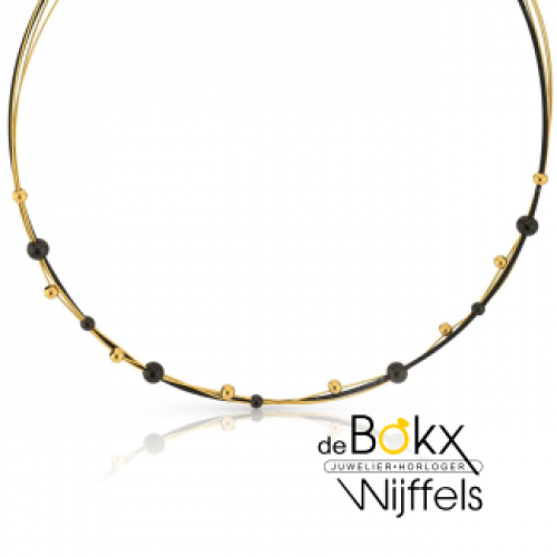 ketting LIV  met kleine bolletjes zwart en goud kleurig - 600817